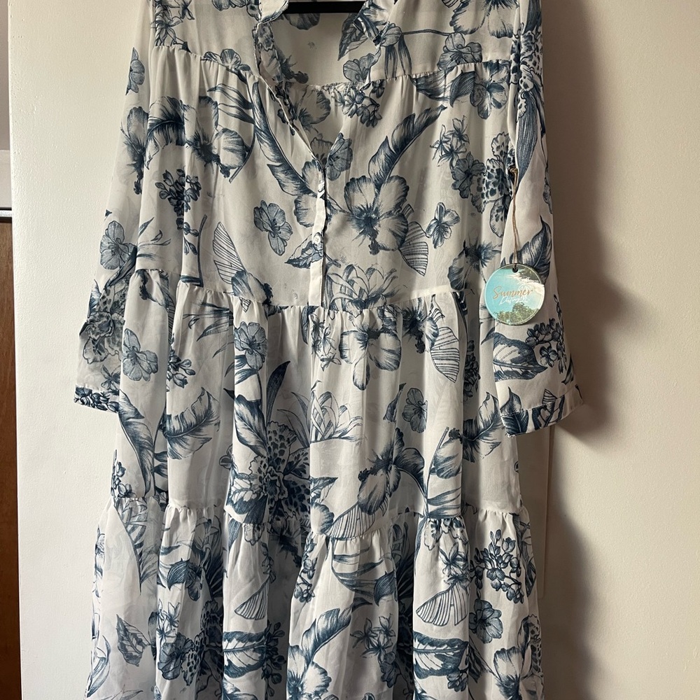 Chic Blue Floral Long Sleeve Dress